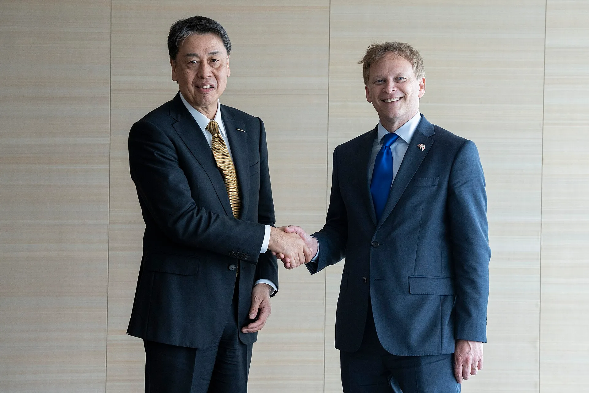14/04/2023. Tokyo, Japan. Secretary of State for Energy, Security and Net Zero, Grant Shapps at Nissan Global HQ, Tokyo. Meeting with Mr Makoto Uchida, CEO. Picture by Rosie Hallam / DESNZ. Grant applications comparison for people who want the details