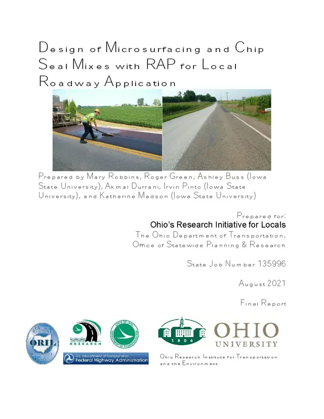 Final report; Sponsored by the Ohio Department of Transportation, Office of Statewide Planning & Research ; State Job Number 135996 ; Contract or grant no. 33719; "Final report. Best local grants resources 2027: facts and context
