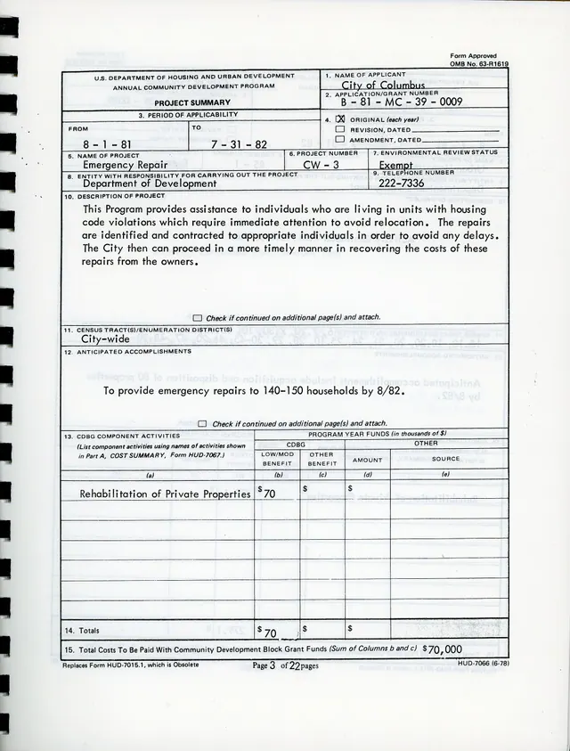 Franklin County application for a U.S. Department of Housing and Urban Development Community Development Block Grant for the year 1981requesting a seven year entitlement in the amo. Rural business grant costs: what actually rides on top of the award