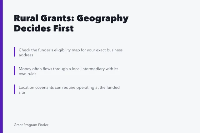 Map lookup icon for checking rural grant eligibility by business address. Does geography decide a rural business grant before merit does?